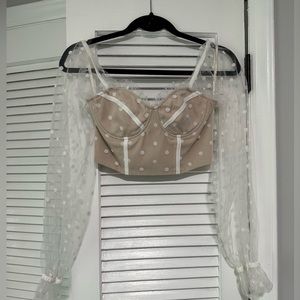 White corset top with sheer sleeves
